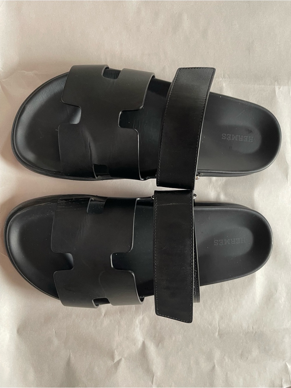 Hermes Chypre Black Men's Leather Sandals (Size 40) - Picture 2 of 6